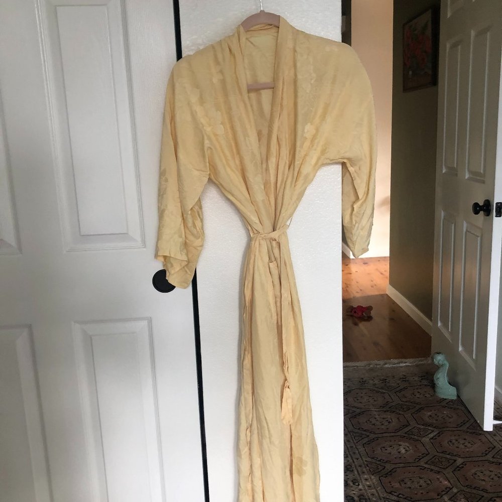 Yellow Silk Robe Floral Pattern